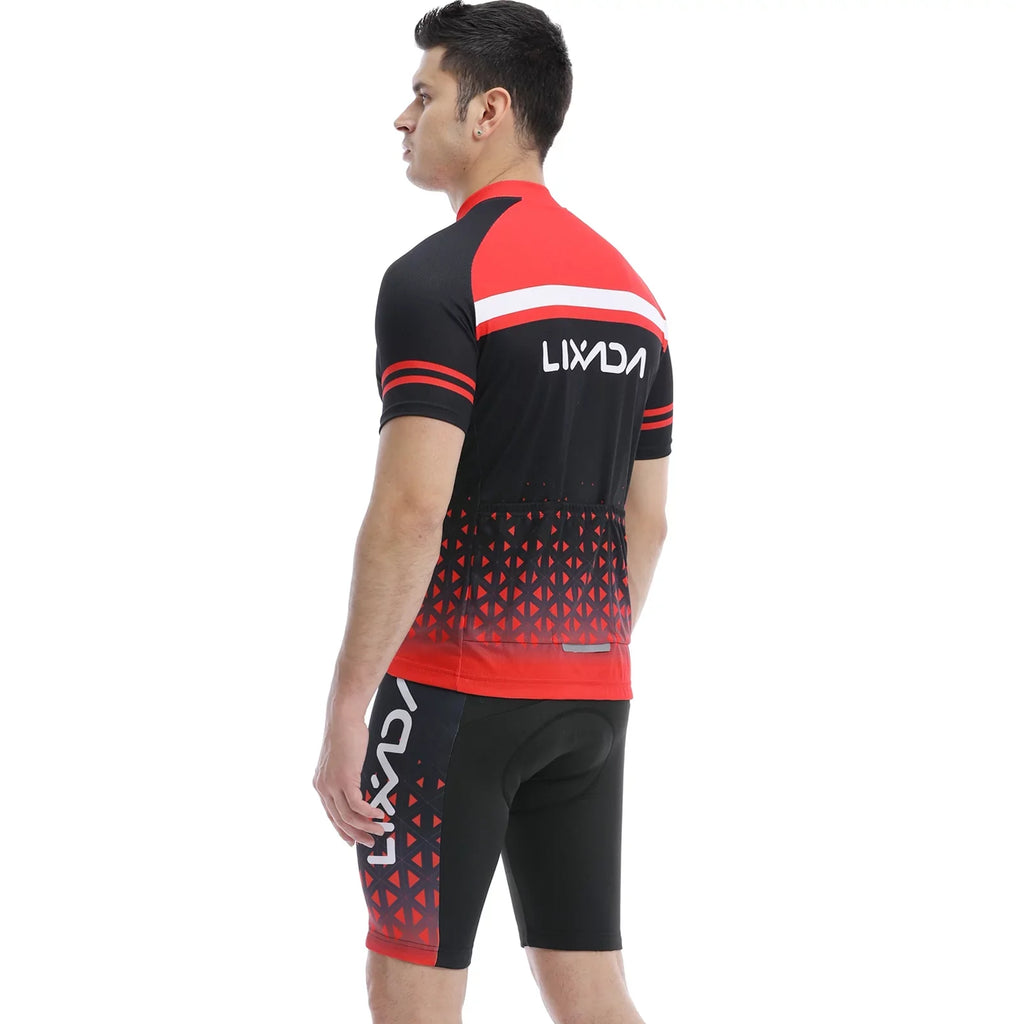 Lixada Men Cycling Jersey Set Breathable Quick- Short Sleeve and Padded Shorts MTB Cycling Outfit Set