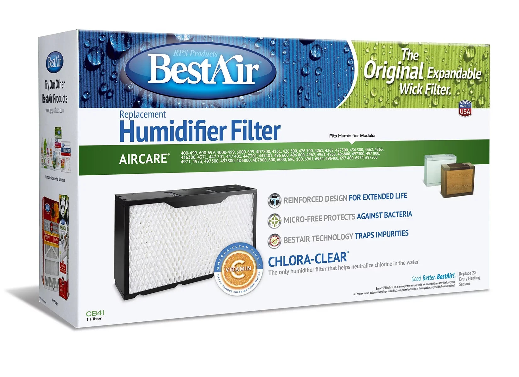 BestAir CB41 Humidifier Replacement Wick Filter for Aircare models 9.375” x 16.625” x 4”