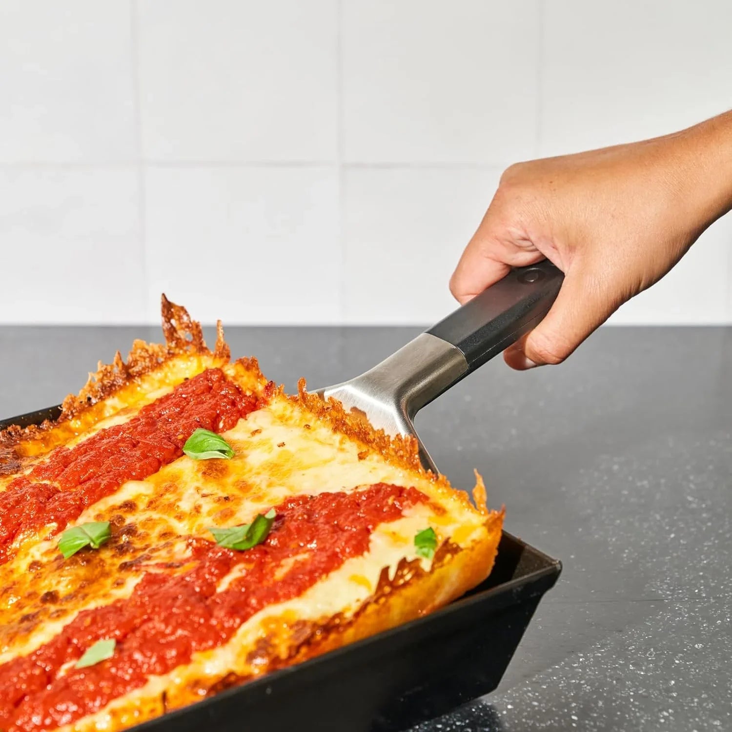 Pan Pizza Spatula - Pizza Oven Accessories, Detroit Style Pizza Pan Cutter, Rectangular Spatula Kitchen Utensil, Stainless Steel Spatula, Grill Tools