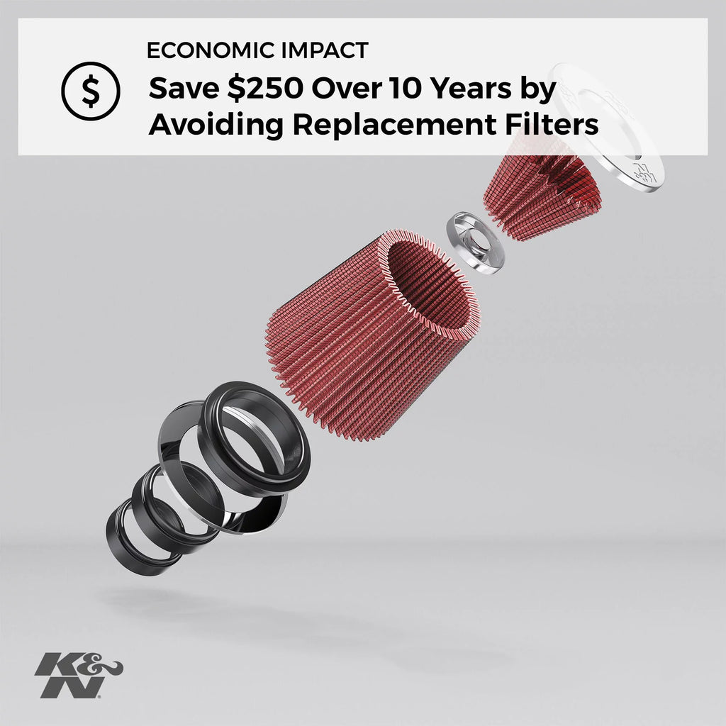 K&N Universal Clamp-On Air Filter: High Performance, Premium, Washable, Replacement Filter: Flange Diameter: 3.5 In, Filter Height: 8 In, Flange Length: 1.25 In, Shape: Round Tapered, RU-1045
