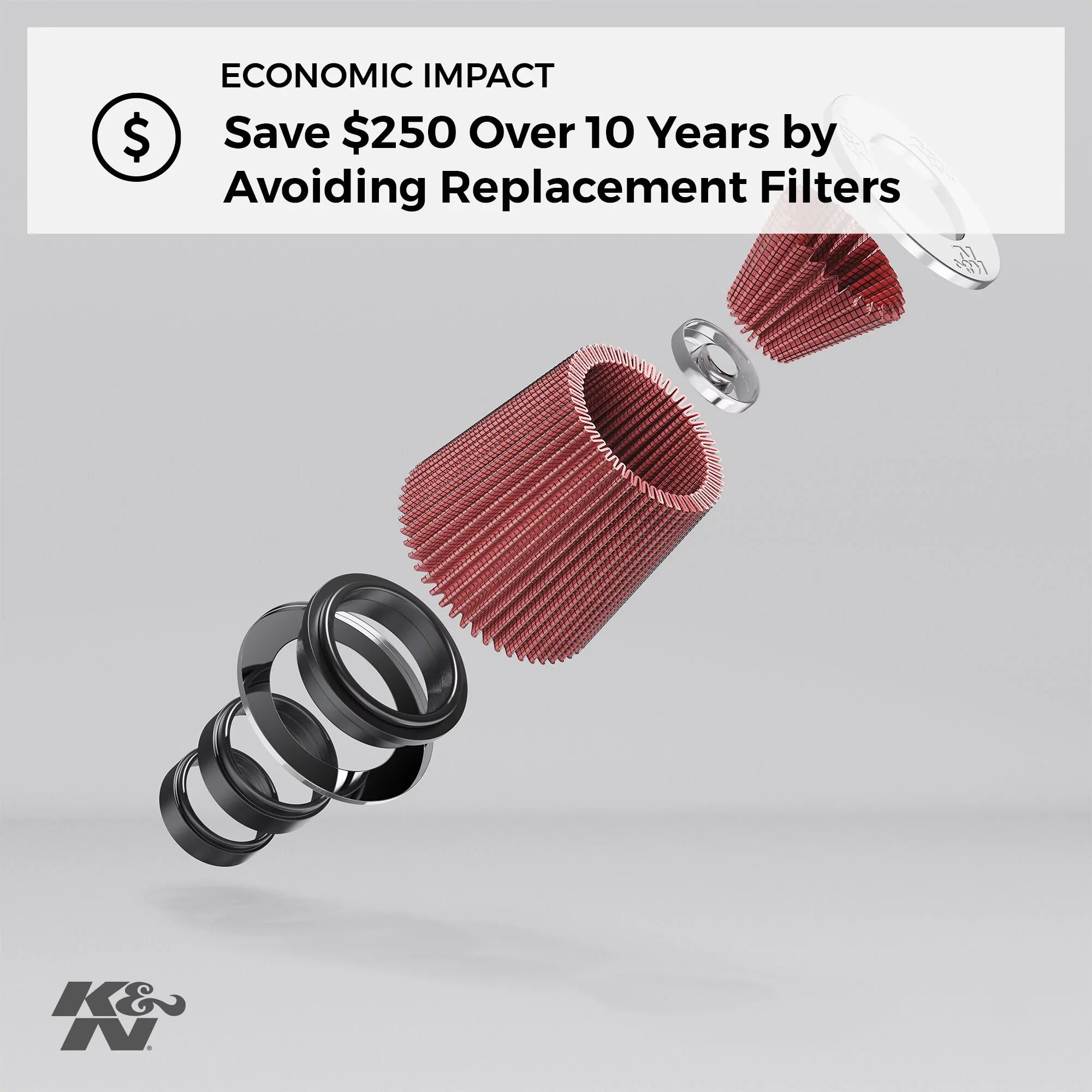K&N Universal Clamp-On Air Filter: High Performance, Premium, Washable, Replacement Filter: Flange Diameter: 3.5 In, Filter Height: 8 In, Flange Length: 1.25 In, Shape: Round Tapered, RU-1045