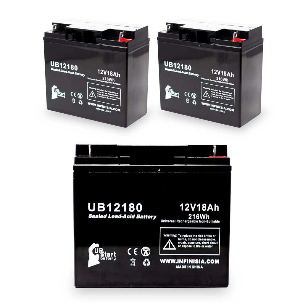 3x Pack - Compatible DATASCOPE 14600003401 Battery - Replacement UB12180 Universal Sealed Lead Acid Battery (12V, 18Ah, 18000mAh, T4 Terminal, AGM, SLA)