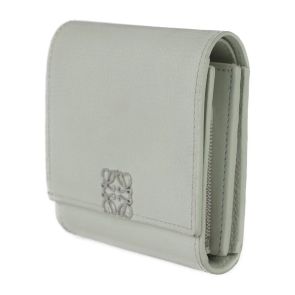 Pre-Owned LOEWE Loewe ANAGRAM COMPACT FLAP WALLET Anagram compact flap wallet folio C821L57X01 leather light green model silver metal fittings L-shaped fastener (Good)