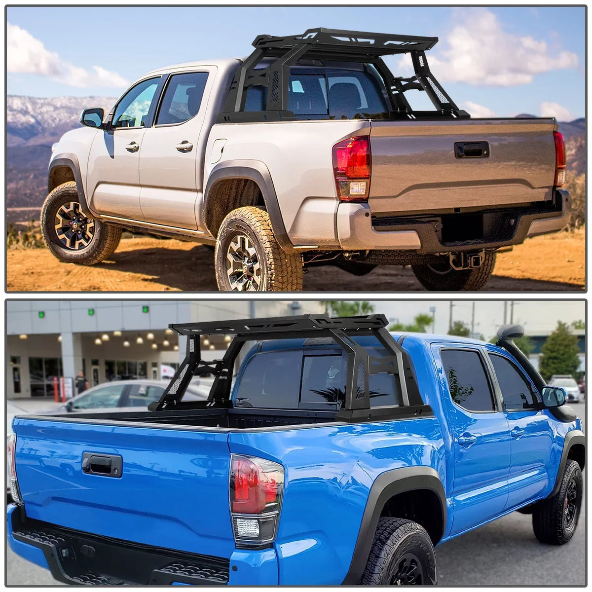DNA Motoring TCRB-006 For 2005 to 2020 Toyota Tacoma Square Style Offroad Truck Bed Roll Bar+Cargo Box