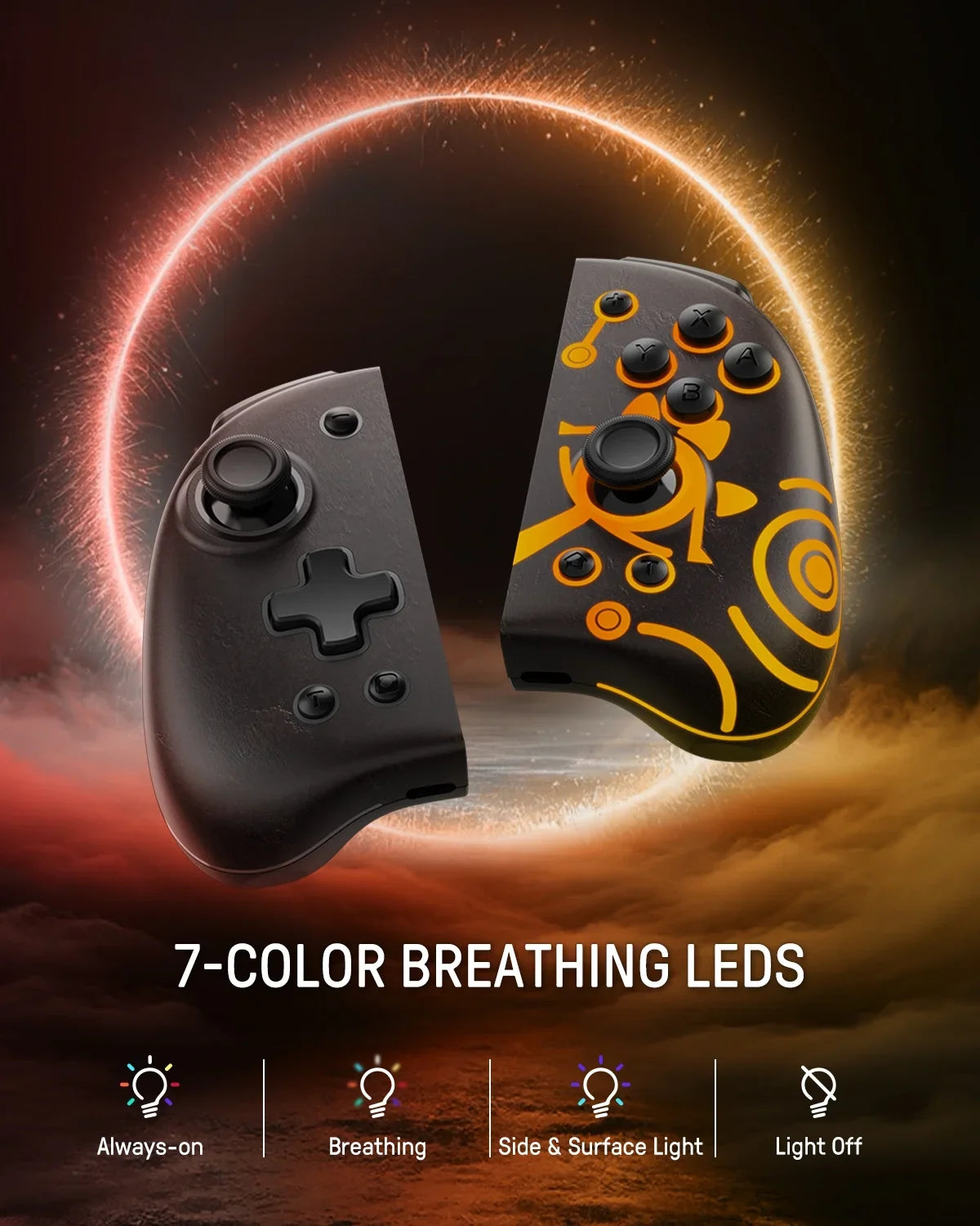 Funlab Luminous Switch Controller Compatible with Nintendo Switch/OLED, Ergonomic Joypad Controller for Handheld Mode with 7 LED Colors/Paddle/Turbo for Zelda Fans - Sheikah Brown