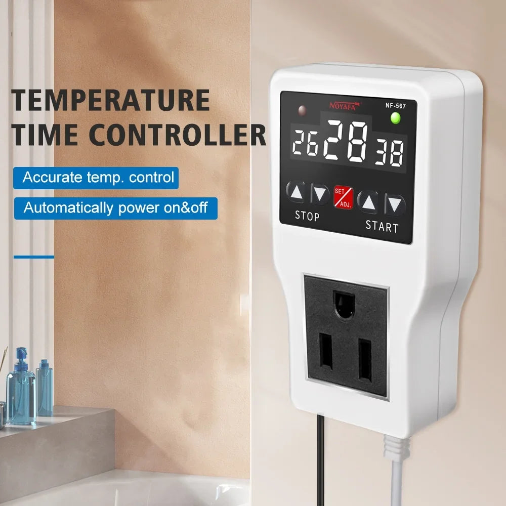 Shinysix Temperature Controller Socket with Timer Switch, NOYAFA NF-567 Digital Thermostat 800W 10A, Cooling Heating Temperature Sensor Plug – Ideal for Home Appliances