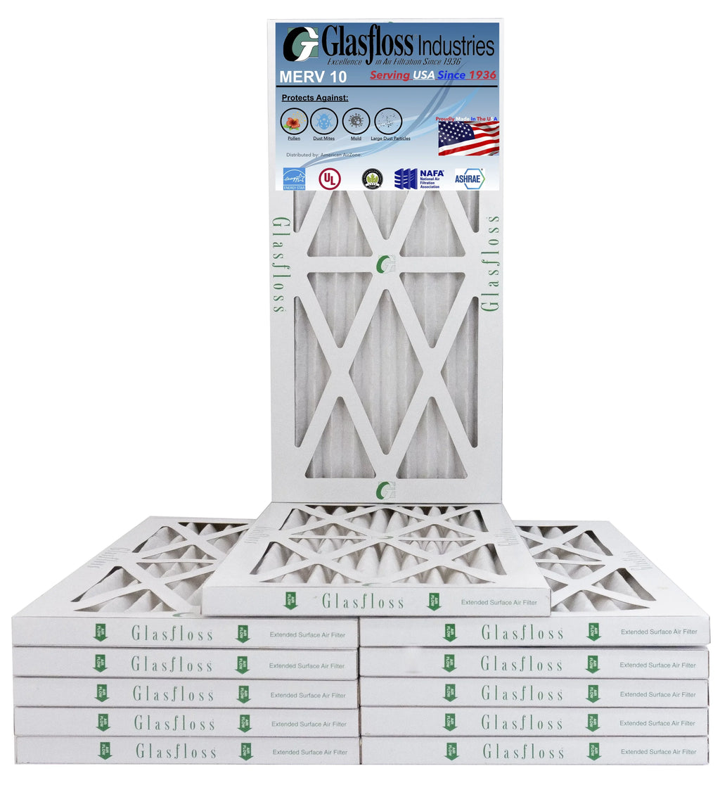 Glasfloss 8x14x1 - MERV 10 -Qty:12 - Furnace Air Filter - Made in USA (Actual Size: 7.5 x 13.5x7/8 inch)