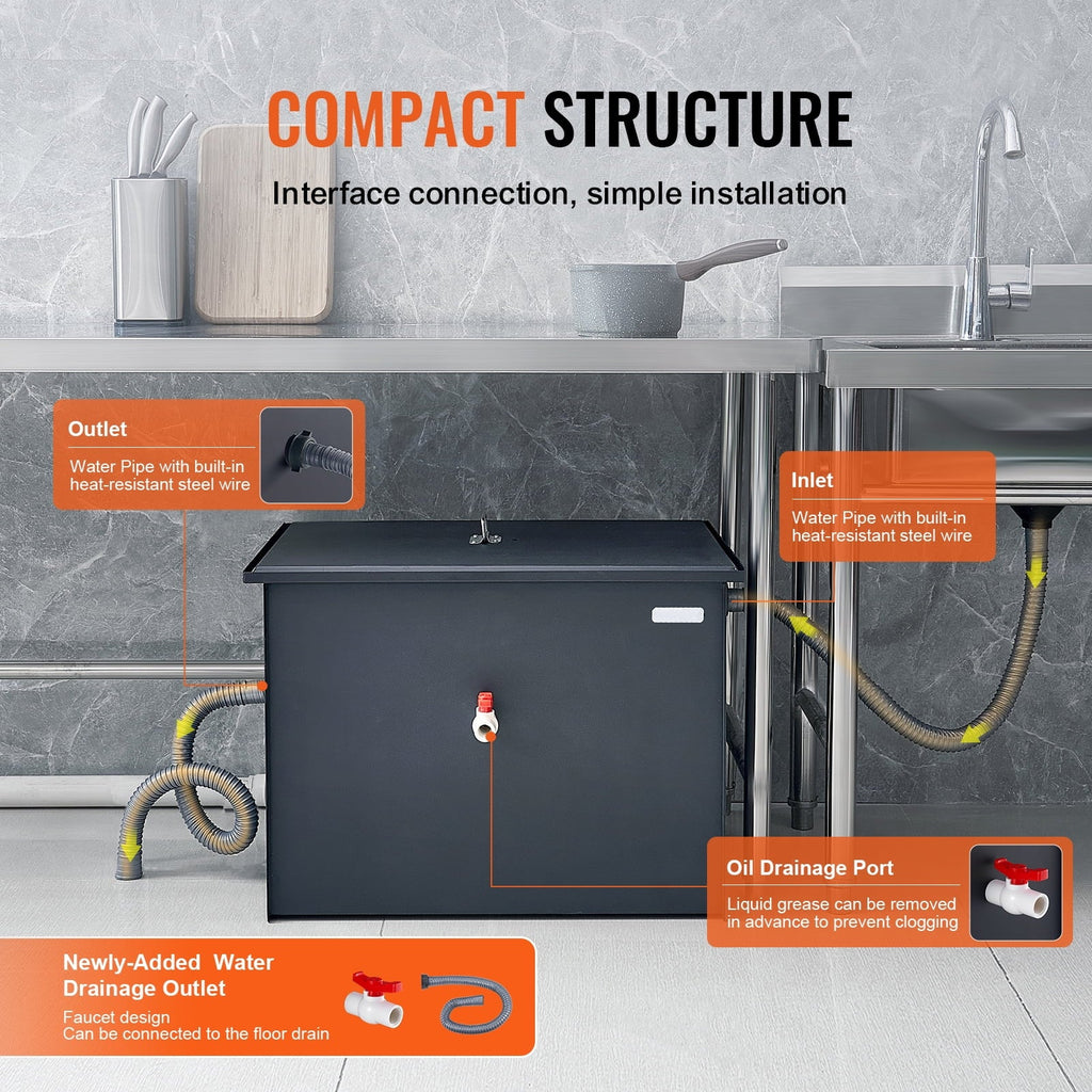 SKYSHALO Commercial Grease Interceptor 40LBS Trap Waste Carbon Steel Water Filter