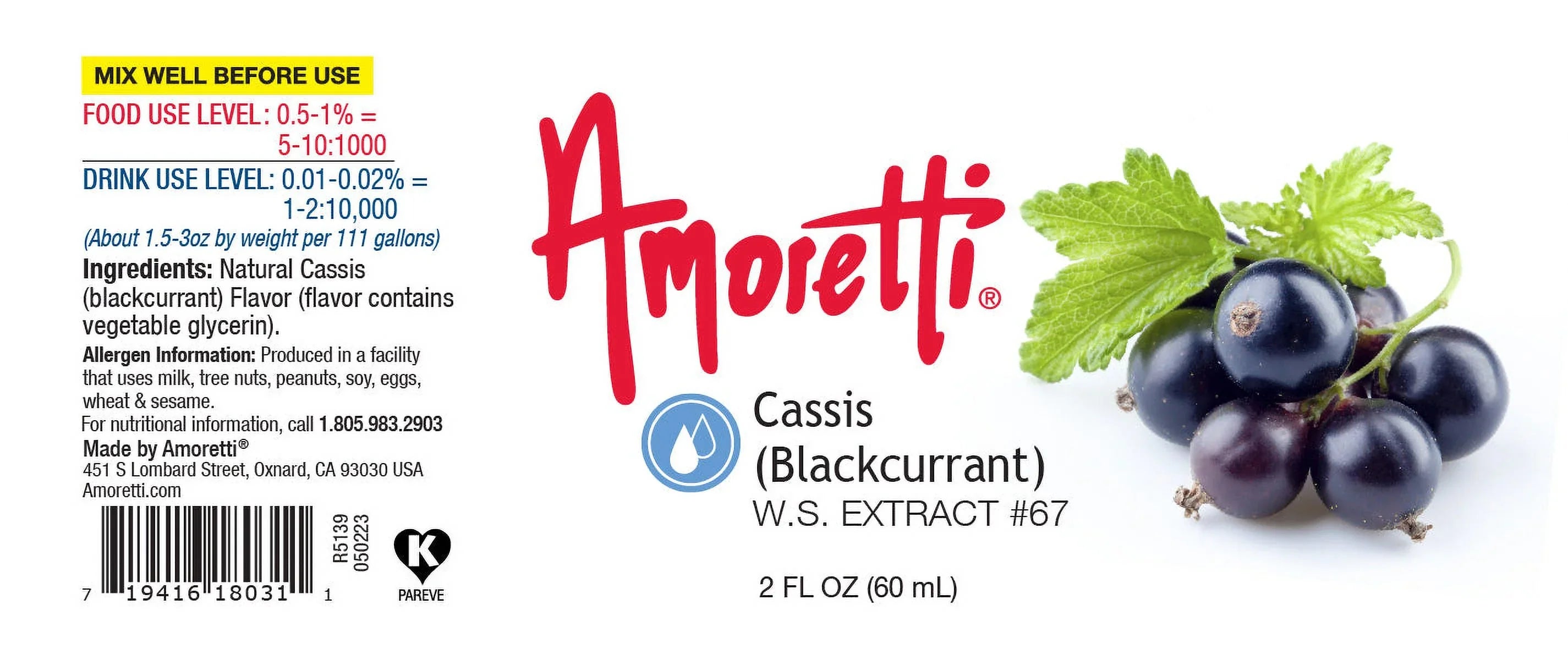 Amoretti - Cassis (Blackcurrant) Extract Water Soluble 4 oz - Highly Concentrated & Perfect For Pastry, Savory, Brewing, and more, Preservative Free, Vegan, Kosher Pareve, Keto Friendly