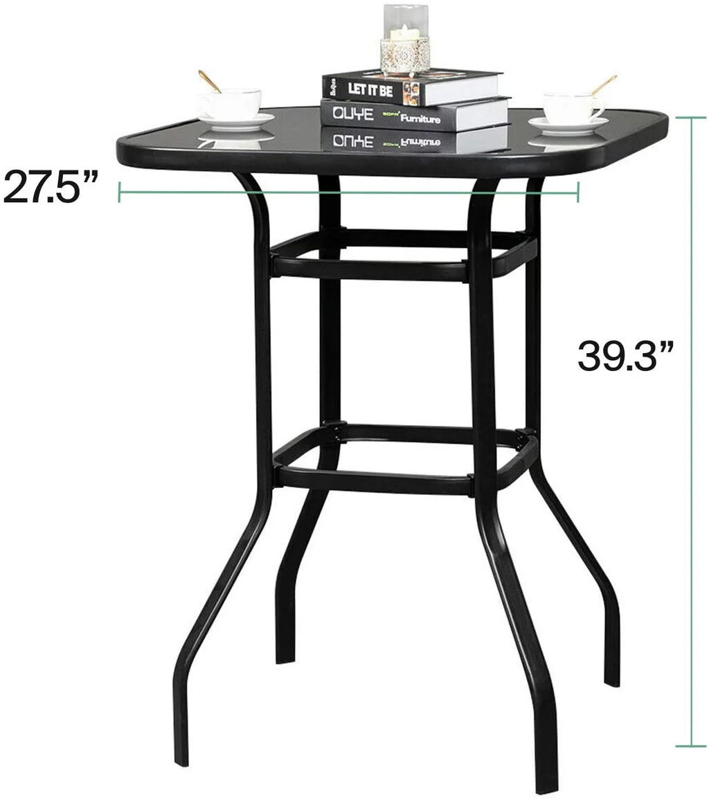 Marlowe Squire Shape Bistro Glass Bar Metal Finish Porch Table