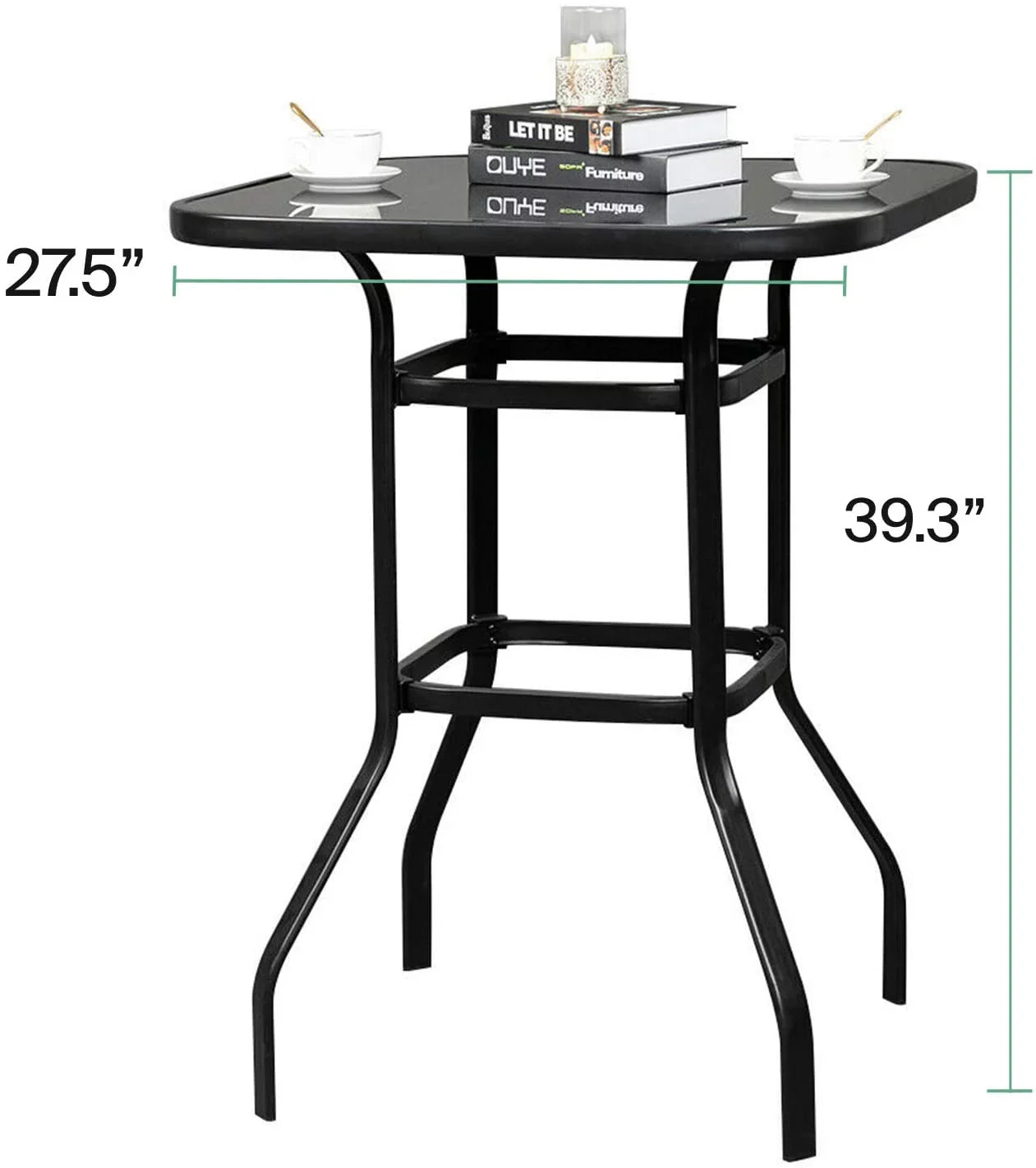 Marlowe Squire Shape Bistro Glass Bar Metal Finish Porch Table