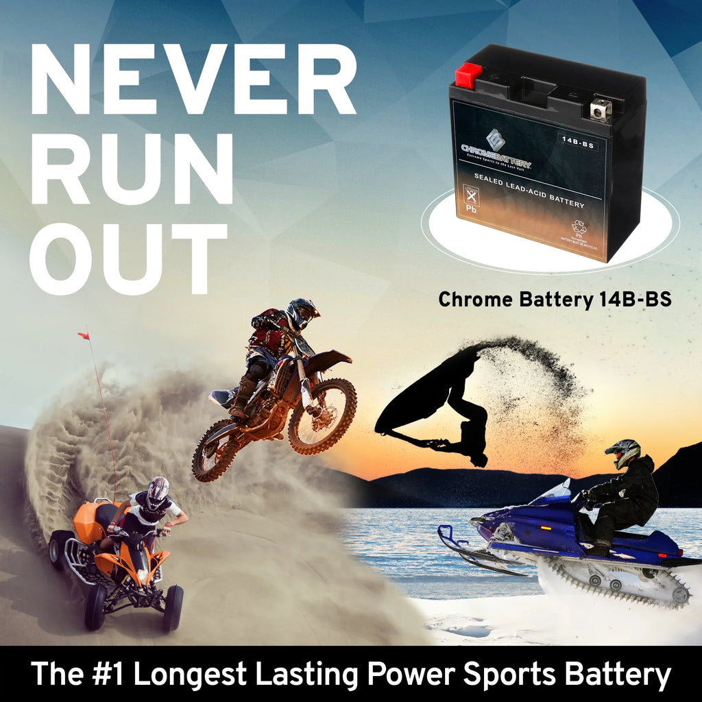 Chrome Battery Yt14b-bs (14b-bs 12 Volts,12 Ah, 135 Cca) Motorcycle Battery for Hyosung Gv650, Se Year (09-13)