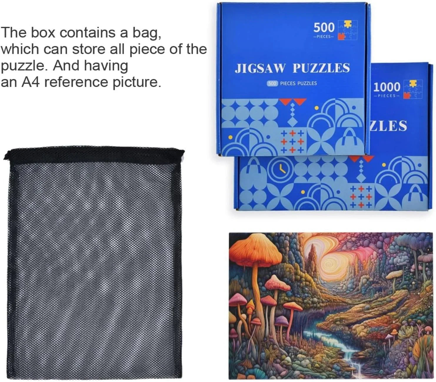 Colorful Landscape with Mushrooms Jigsaw Puzzle 1000 Pieces, Zigsaw with Storage Bag and Reference Picture Easy to Solve