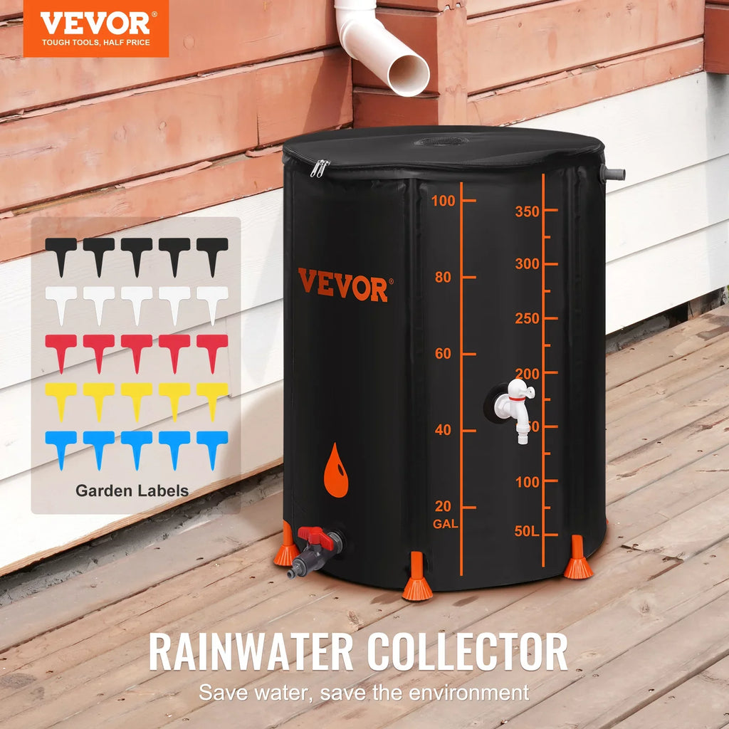 BENTISM Collapsible Rain Barrel, 100 Gallon Large Capacity, PVC Rainwater Collection System Including Spigots and Overflow Kit, Portable Water Tank Storage Container