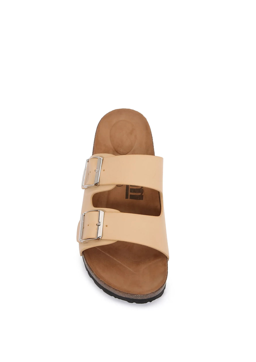 Women Soft Cork Cushioned Footbed PU Leather Double Strap Slider Sandal (PU Apricot/ 6)