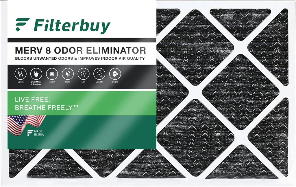 Filterbuy 20x30x1 MERV 8 Odor Eliminator Pleated HVAC AC Furnace Air Filters with Activated Carbon (1-Pack)