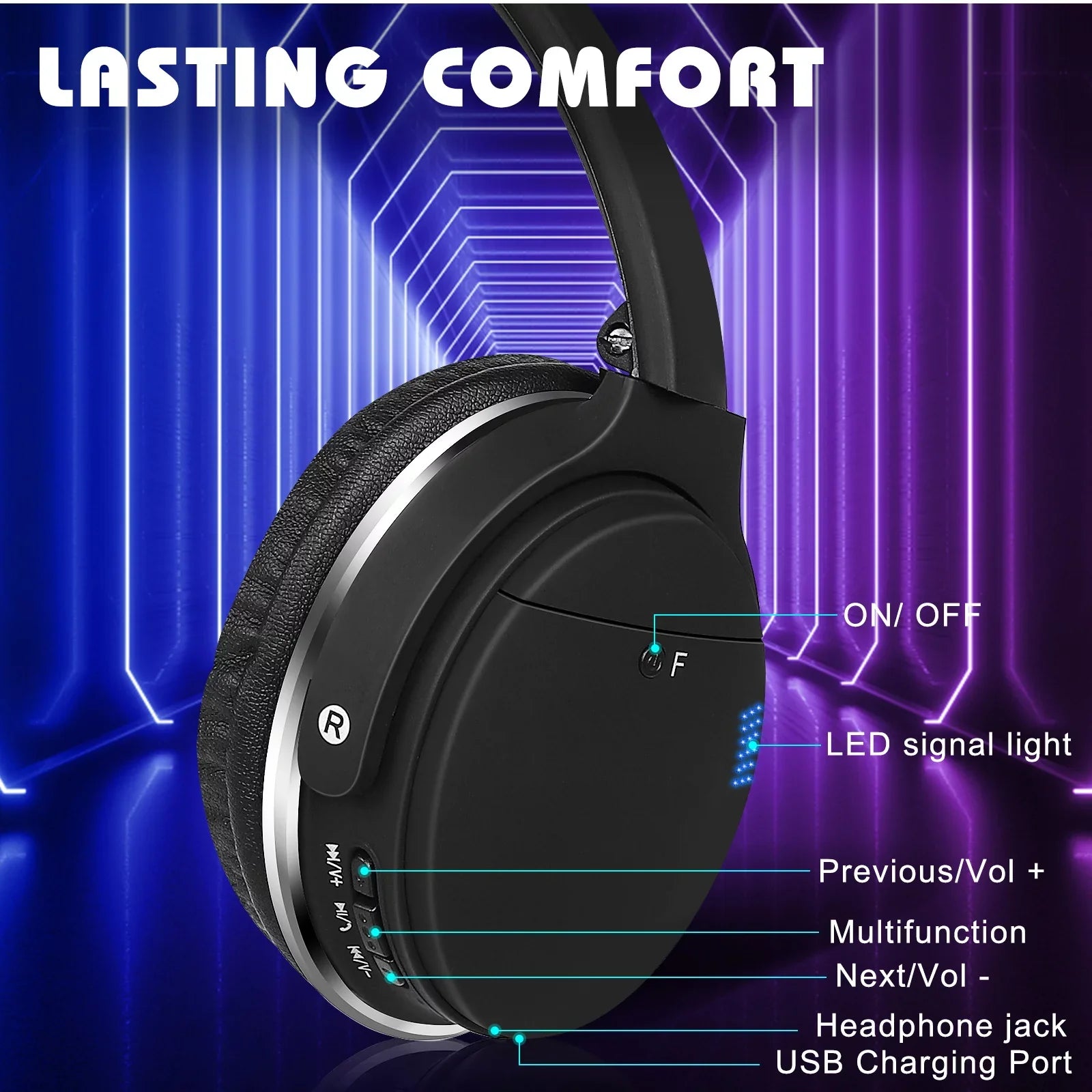 UrbanX UX35 Wireless Bluetooth Stereo Earphones with High Resolution Audio, Deep Bass, Superior Comfort Over The Ear Headphones with Mic for HTC Desire 10 Lifestyle Phone Call Support