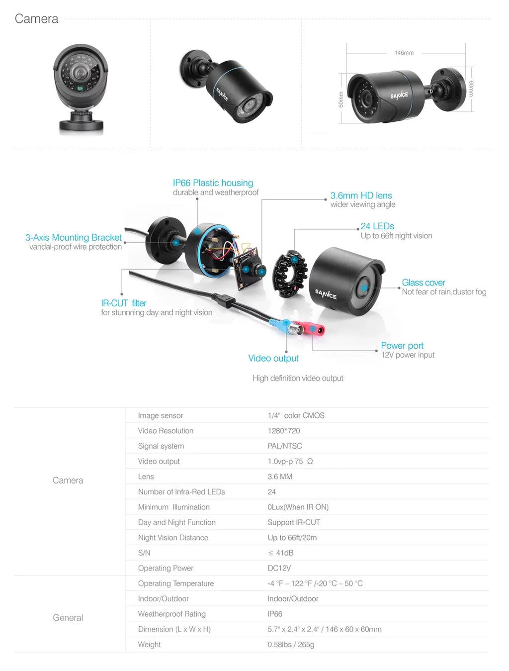 SANNCE 8CH 960H HD DVR 6Pcs 720P IR Outdoor CCTV Home Security System Cameras Surveillance Video Kits with Motion Detection, No HDD Included