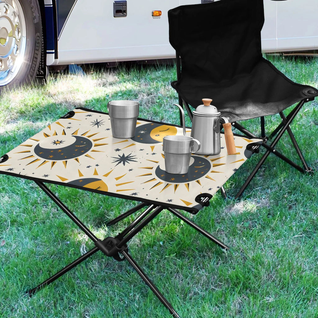 Sun Moon and Stars Camping Folding Table Portable Beach Table with Storage Bag Compact Picnic Table for Outdoor Travel Fishing BBQ