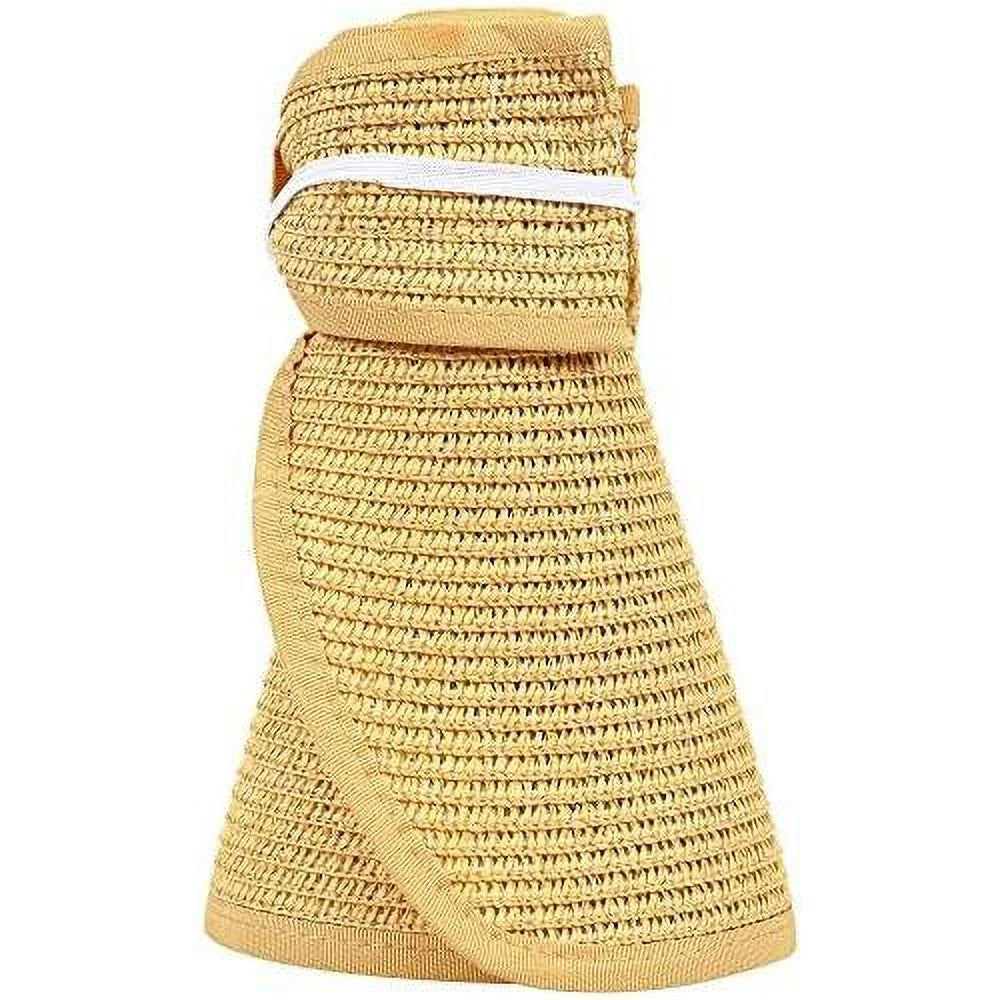 Roll Up Wide Brim Straw Sun Hat Visor Ribbed_Beige