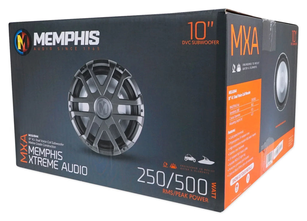 Memphis Audio MXA1044 10" 500 Watt LED Dual 4-Ohm Marine Subwoofer Boat Sub