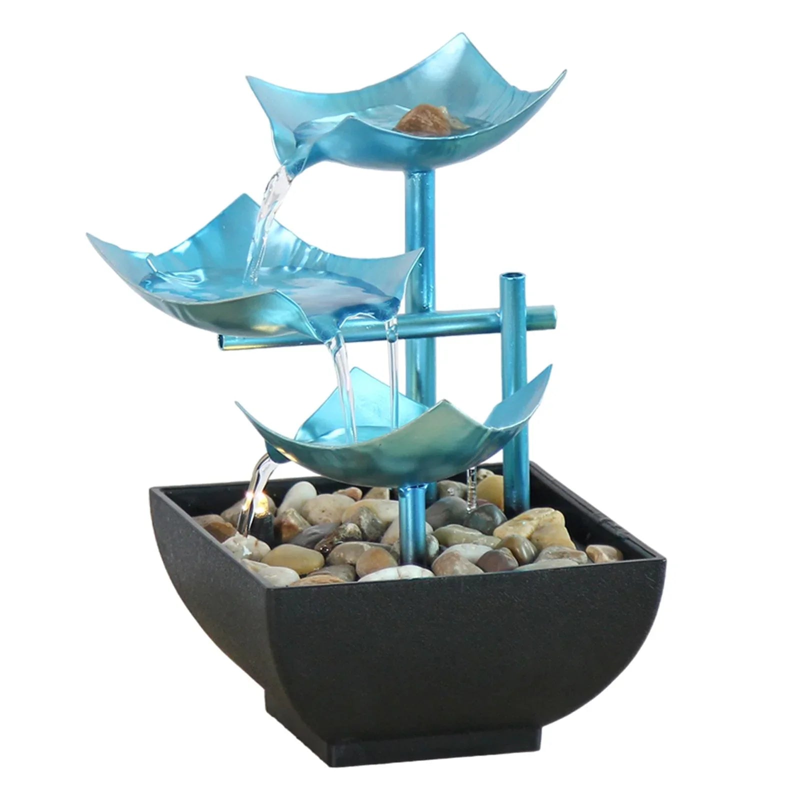 Menolana Indoor Tabletop Fountain Indoor Waterfall Fountain River Rocks Meditation Waterfall 3 Layer Fountain for Bedroom Desktop Living Room