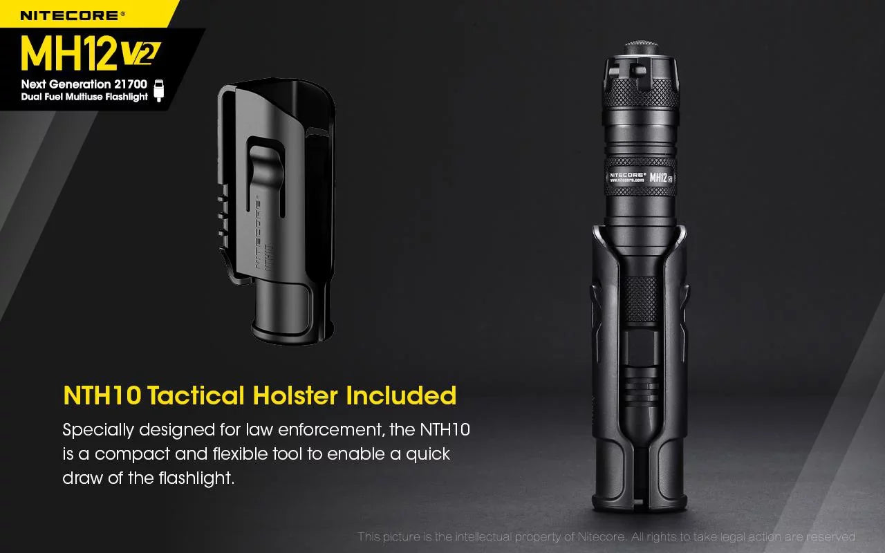 Combo: Nitecore MH12 V2 CREE XP-L2 V6 LED Flashlight -1200 Lumens -21700 Battery (Included) + NL2140 21700 4000mAh Battery