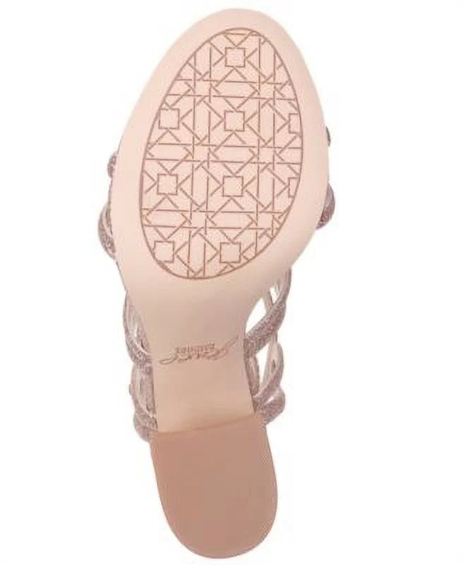 JEWEL BADGLEY MISCHKA Womens Pink Caged Padded Ankle Strap Glitter Shari Round Toe Flare Buckle Slingback Sandal 6