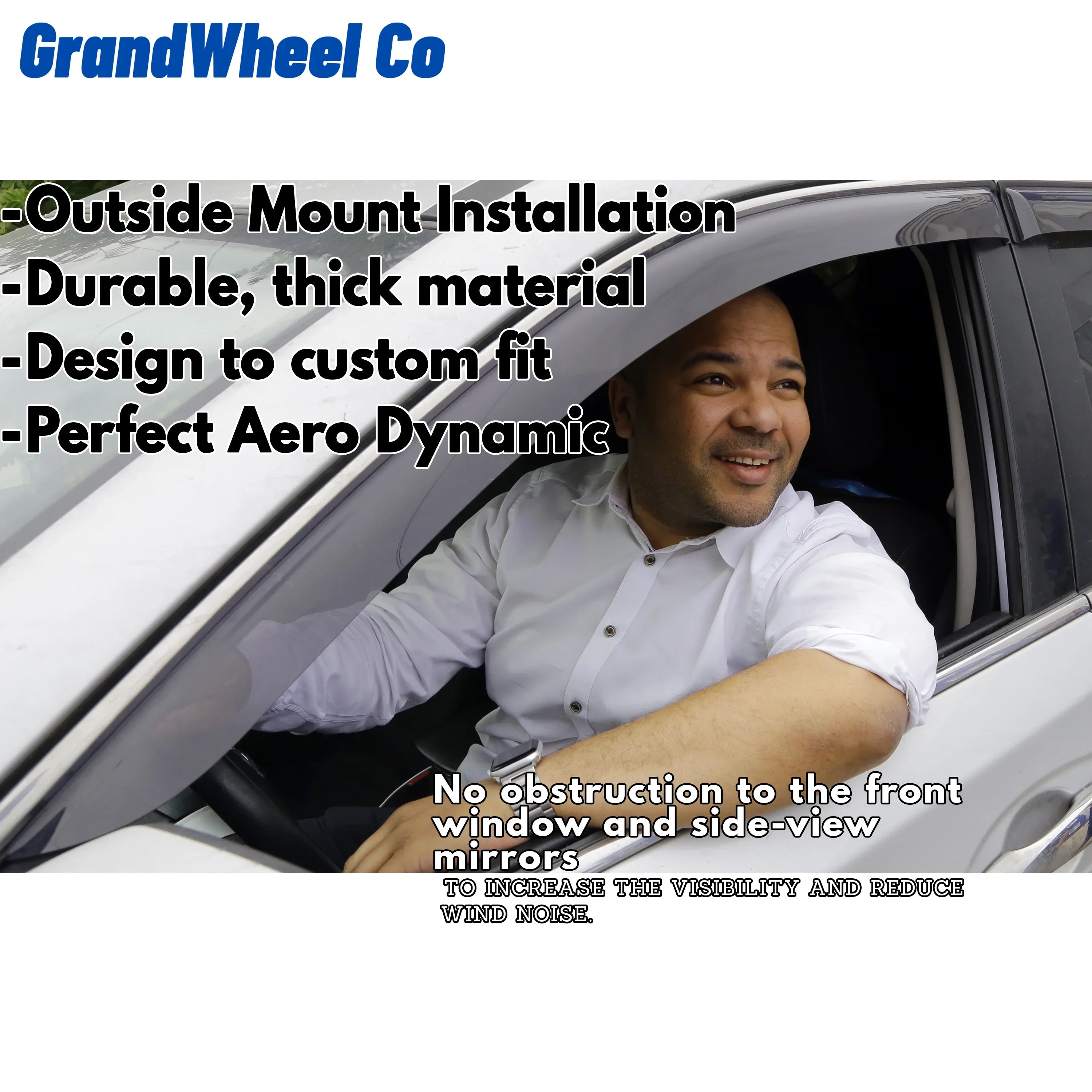 GrandWheel Co Smoke Tinted Tape-On Side Window Vent Visor Deflectors Rain Guards Compatible with Nissan Rogue 2021-2024 - 6pcs. GW0299