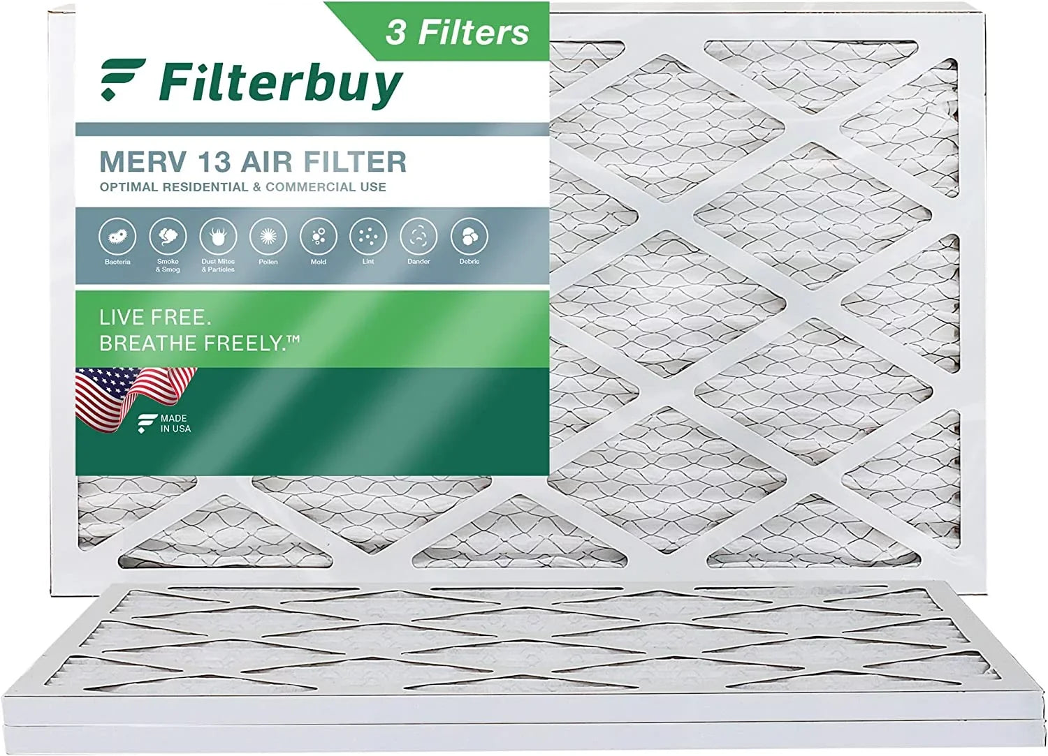 Filterbuy 12x24x1 MERV 13 Pleated HVAC AC Furnace Air Filters (3-Pack)