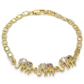 14K GOLD PLATED 7" FLAT MARINER BRACELET W/ 3 ELEPHANTS W/ WHITE & RED CZ M213