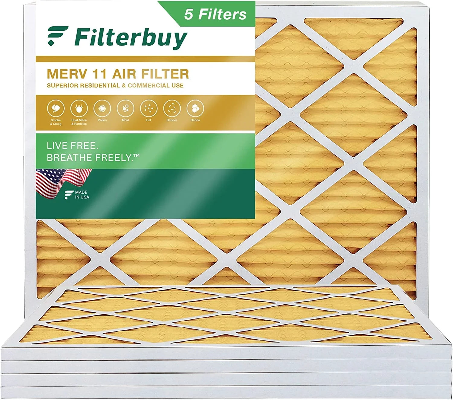 Filterbuy 16x21.5x1 MERV 11 Pleated HVAC AC Furnace Air Filters (5-Pack)