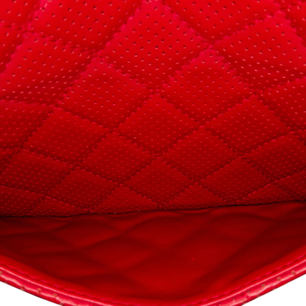 Pre-Owned Authenticated Chanel Jumbo Classic Perforated Lambskin Single Flap Leather Red Shoulder Bag Unisex (Good)