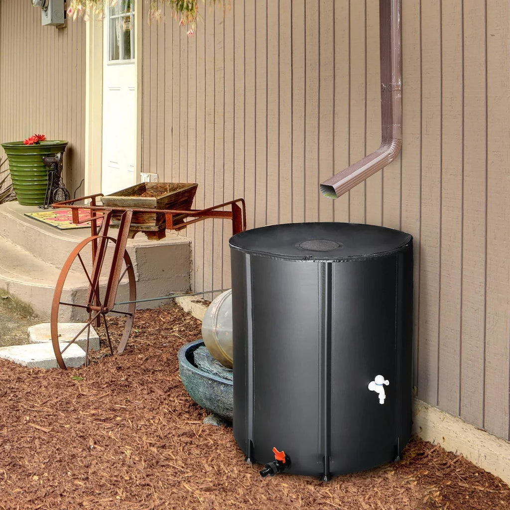 Portable Rain Barrel Water Collector Tank with Spigot Filter Black 50 Gallon