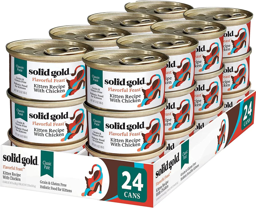 Solid Gold Wet Kitten Food Pate - Made with Real Chicken for Kittens - High Protein Grain Free Wet Cat Food for Healthy Digestion, Skin, Coat & Sensitive Stomach - 3oz (24 Count)
