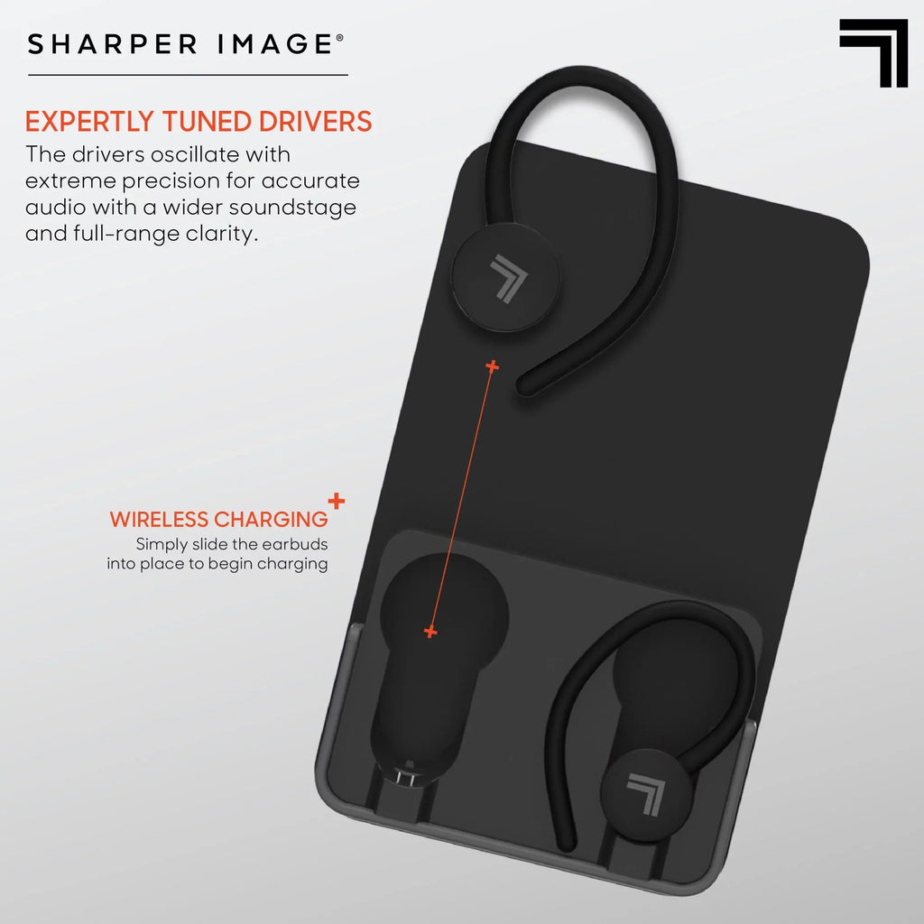 Sharper Image® SoundHaven® Sport True Wireless Bluetooth Earbuds with Qi Charging Case, Black