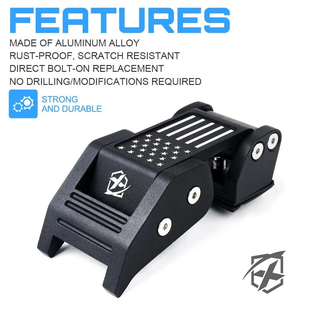 Xprite Black Aluminum Hood Latch Kit with U.S. Flag for 2007-2018 Jeep Wrangler JK & 2018+ Jeep Wrangler JL