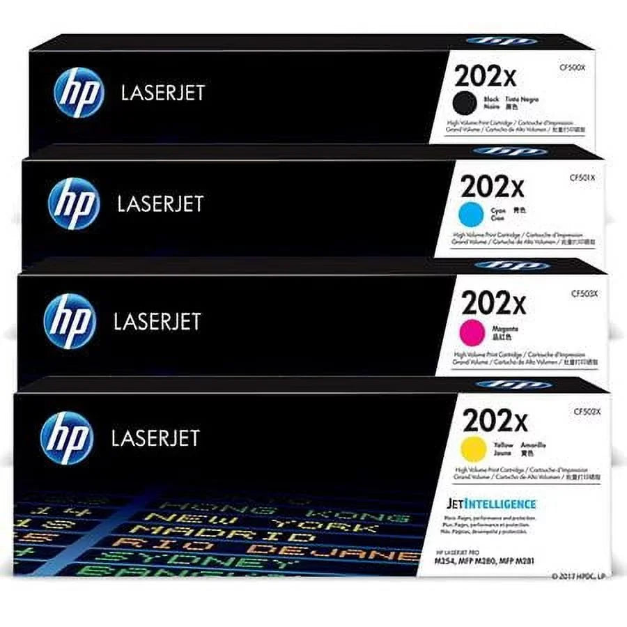 202X High Yield Black 2-Pack and Cyan/Magenta/Yellow Original LaserJet Toner Cartridge Set