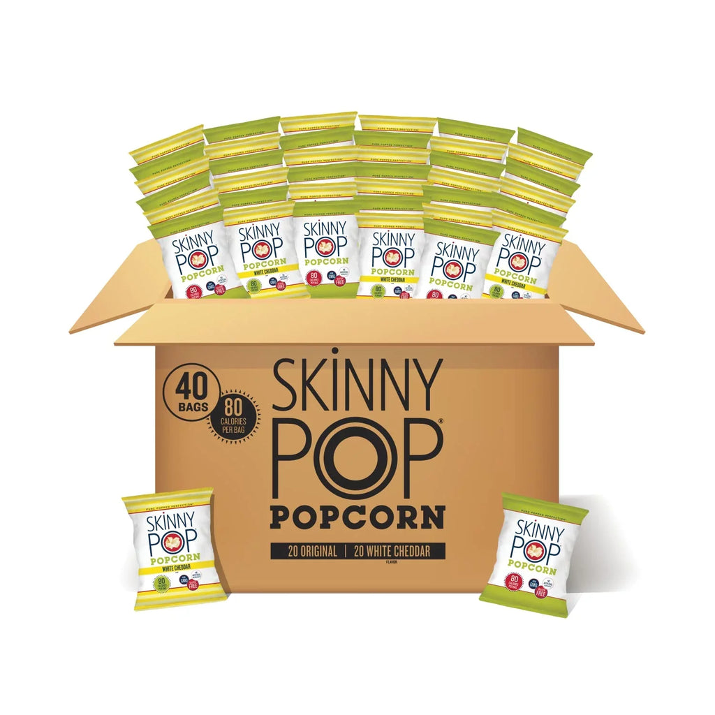 SkinnyPop Gluten-Free Original and White Cheddar Popcorn Variety Pack, 0.5 oz, 40 Count
