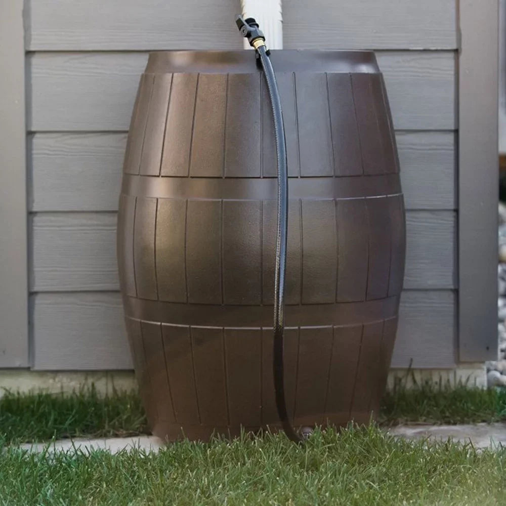 FCMP Outdoor 50-Gallon BPA Free Home Rain Water Barrel, Brown (2 Pack)