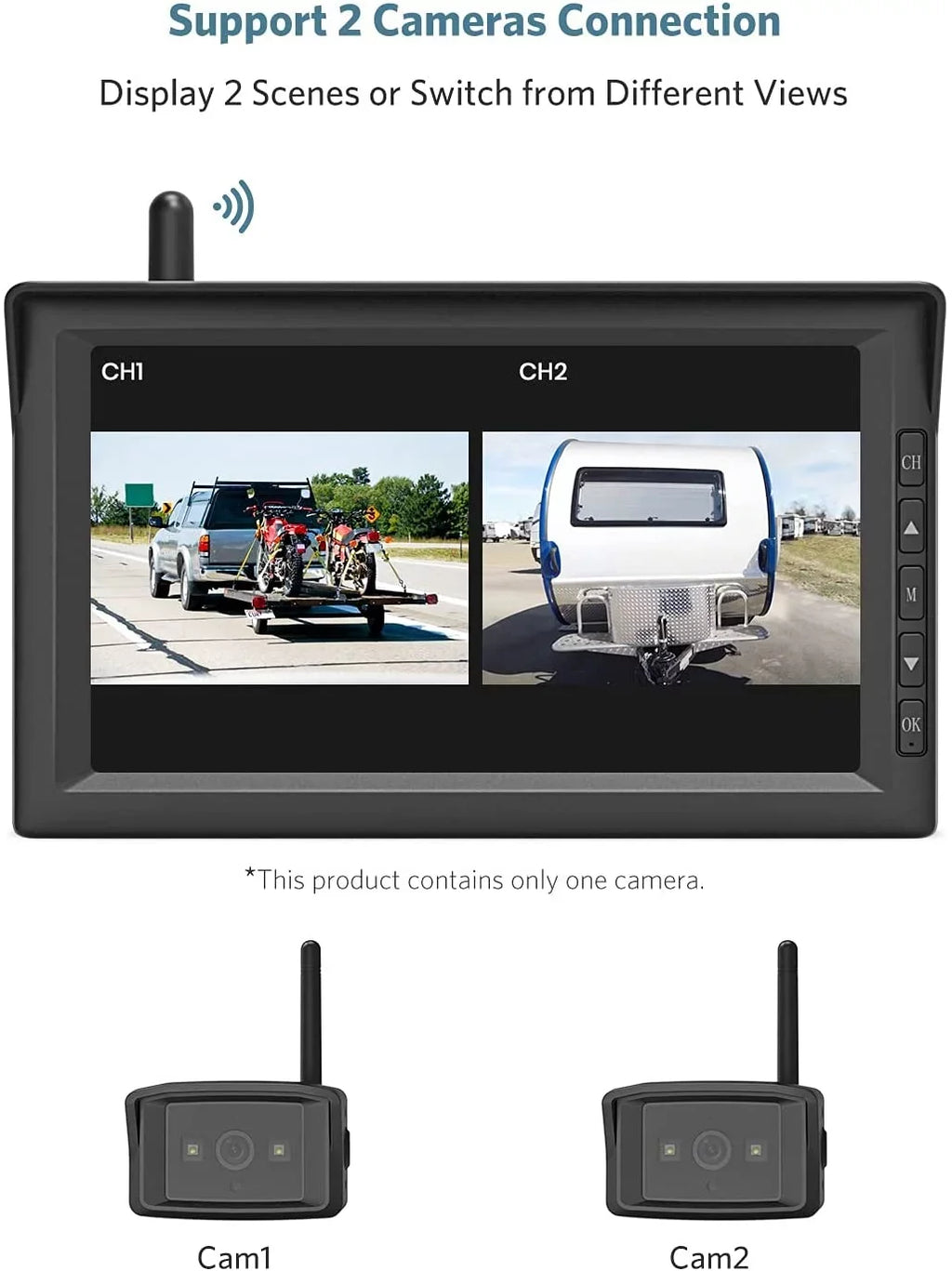 K10 RV IR Night Vision Wireless Backup Camera Kit with 7'' HD Monitor, Support 2 Cameras , Rear View Camera System for Cars, RVs, Trailers, Trucks, Motorhome 5th