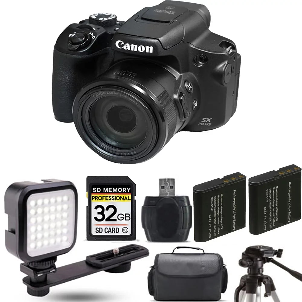 PowerShot SX70 HS Digital Camera+ Extra Battery + LED - 32GB Kit