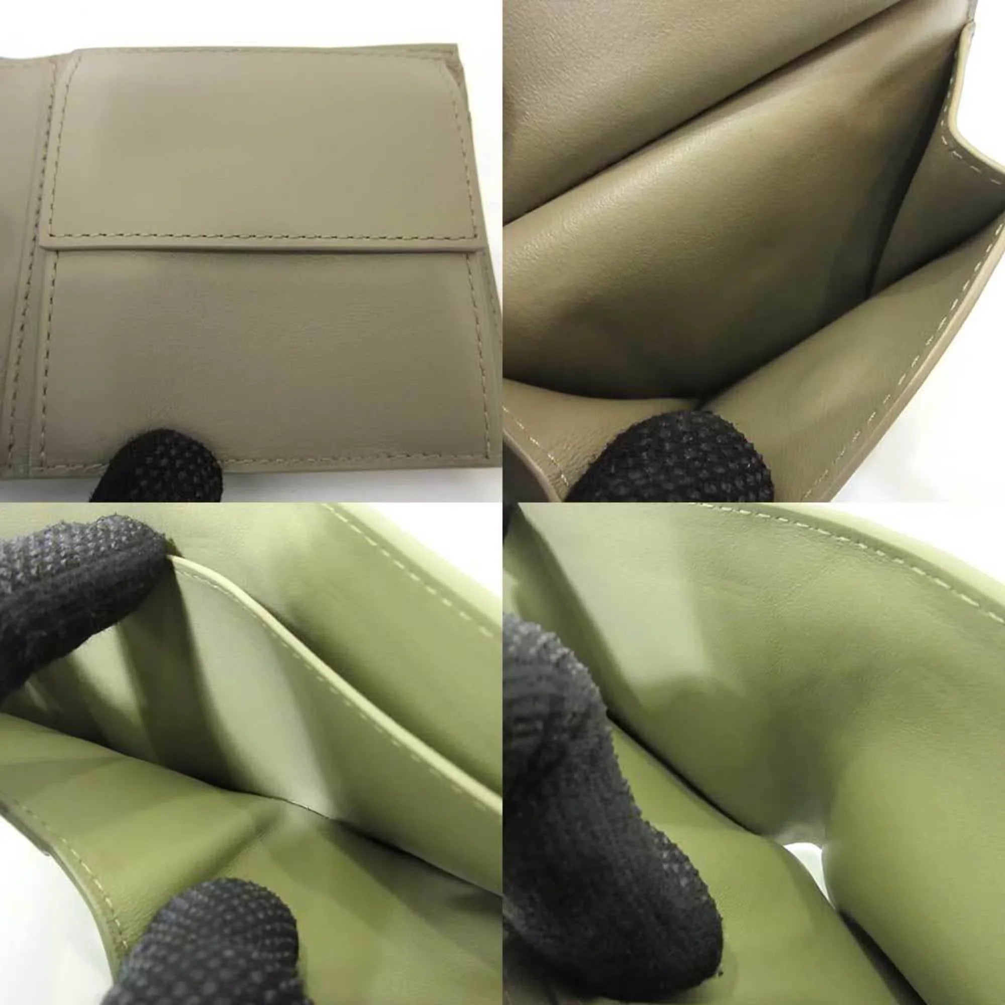 Pre-Owned Bottega Veneta Wallet Mini Folded Beige Greige Intrecciato Square Women's Men's Calf (Like New)