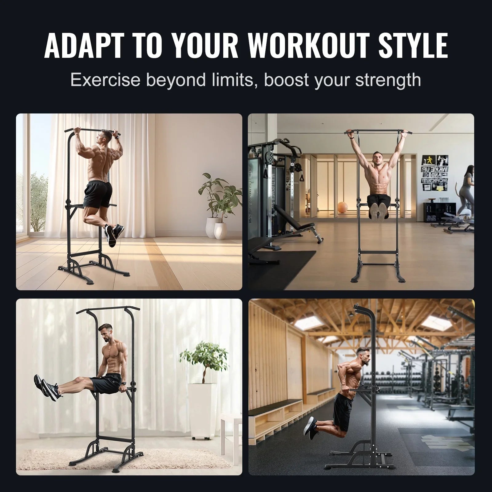 SKYSHALO 10-Level Power Tower Dip Station Pull Up Bar Stand 330LB Height Adjustable