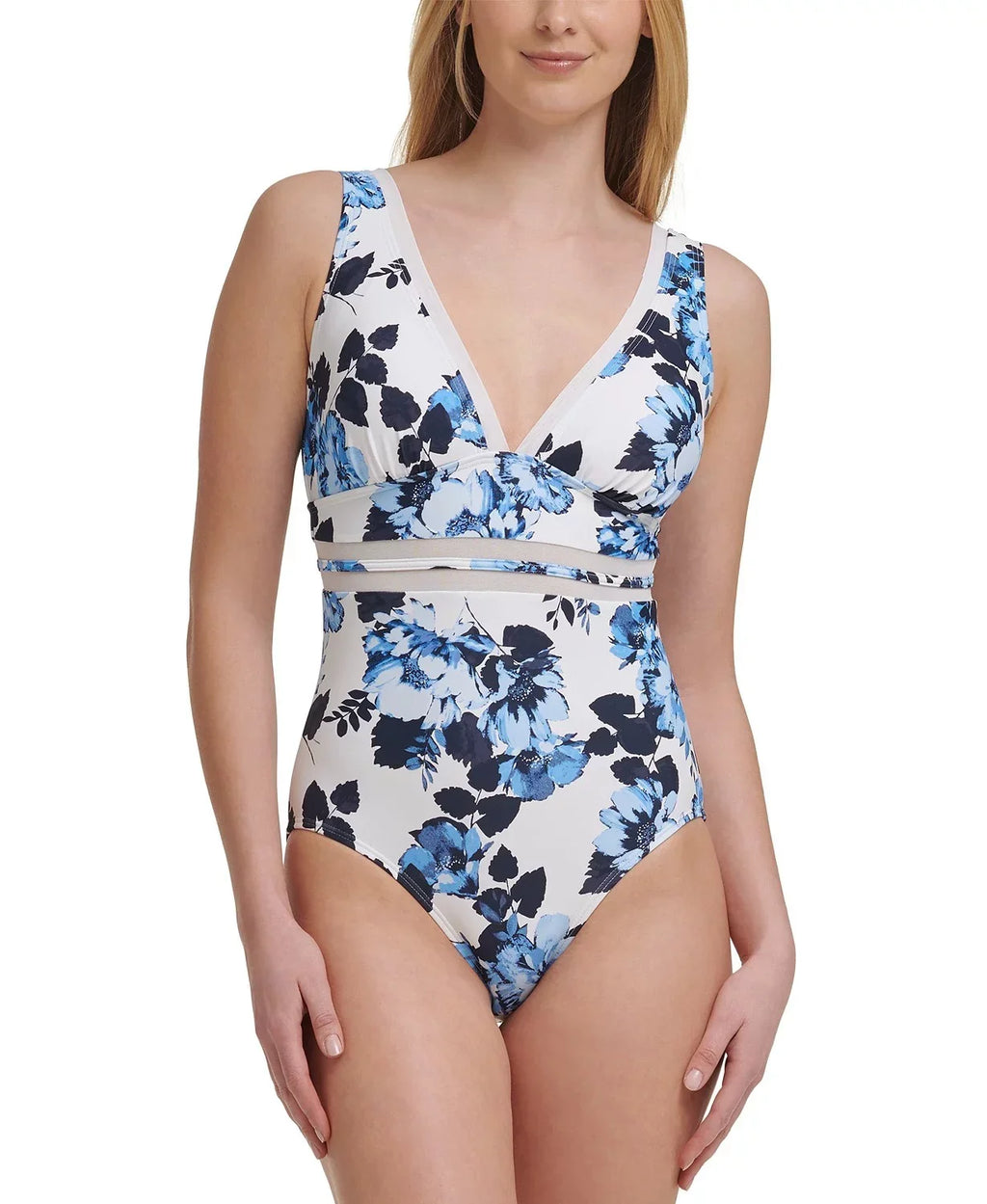 Tommy Hilfiger MONTAUK FLORAL Mesh-Inset Floral-Print One-Piece Swimsuit, US 12