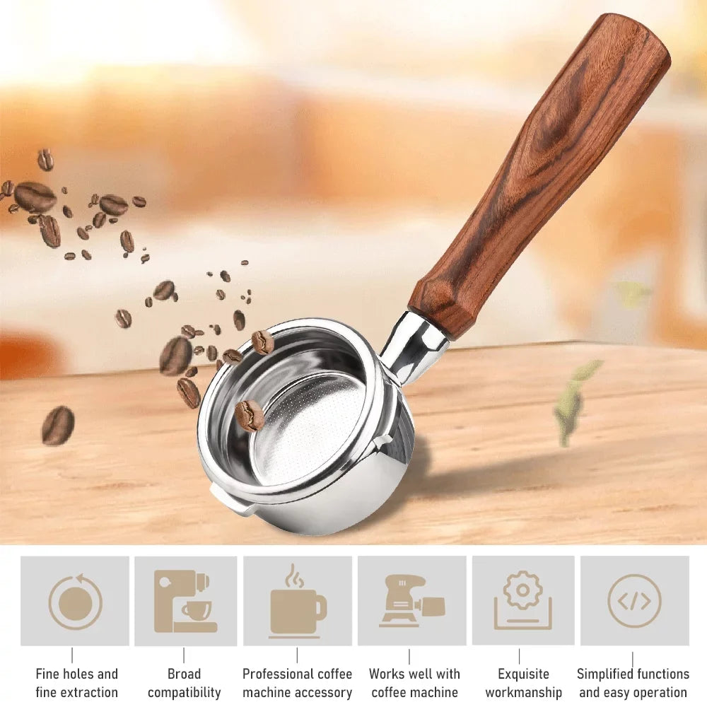 58Mm 3 Ears Stainless Steel Bottomless Naked Portafilter Wooden Coffee Handle Cup Filter Basket Replacement For Barsetto Ba101 Ba102 Calphalon Temp Iq