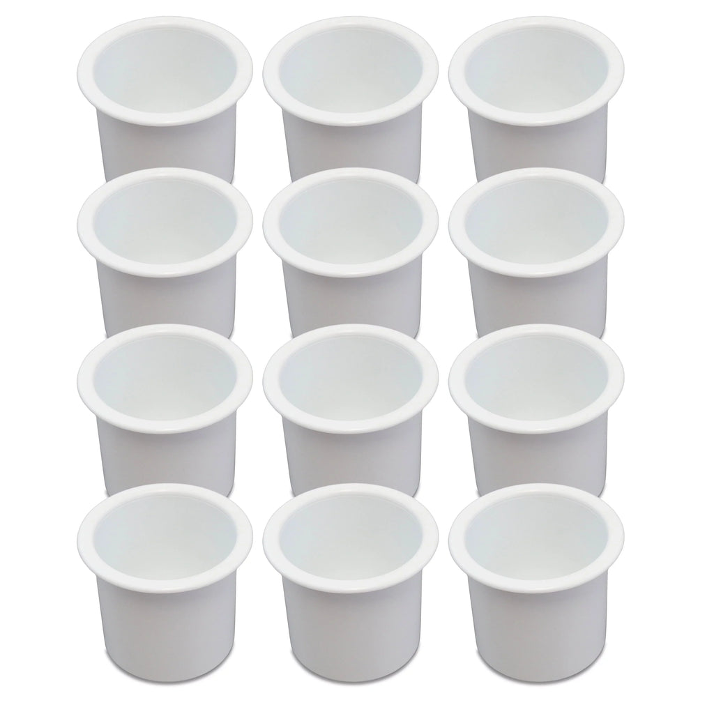 12 Cup Holder Plastic Pocket Recessed Drop In Insert Universal for Boat RV Car Truck Sofa Game Table Marine Pontoon Motorhome Camper White