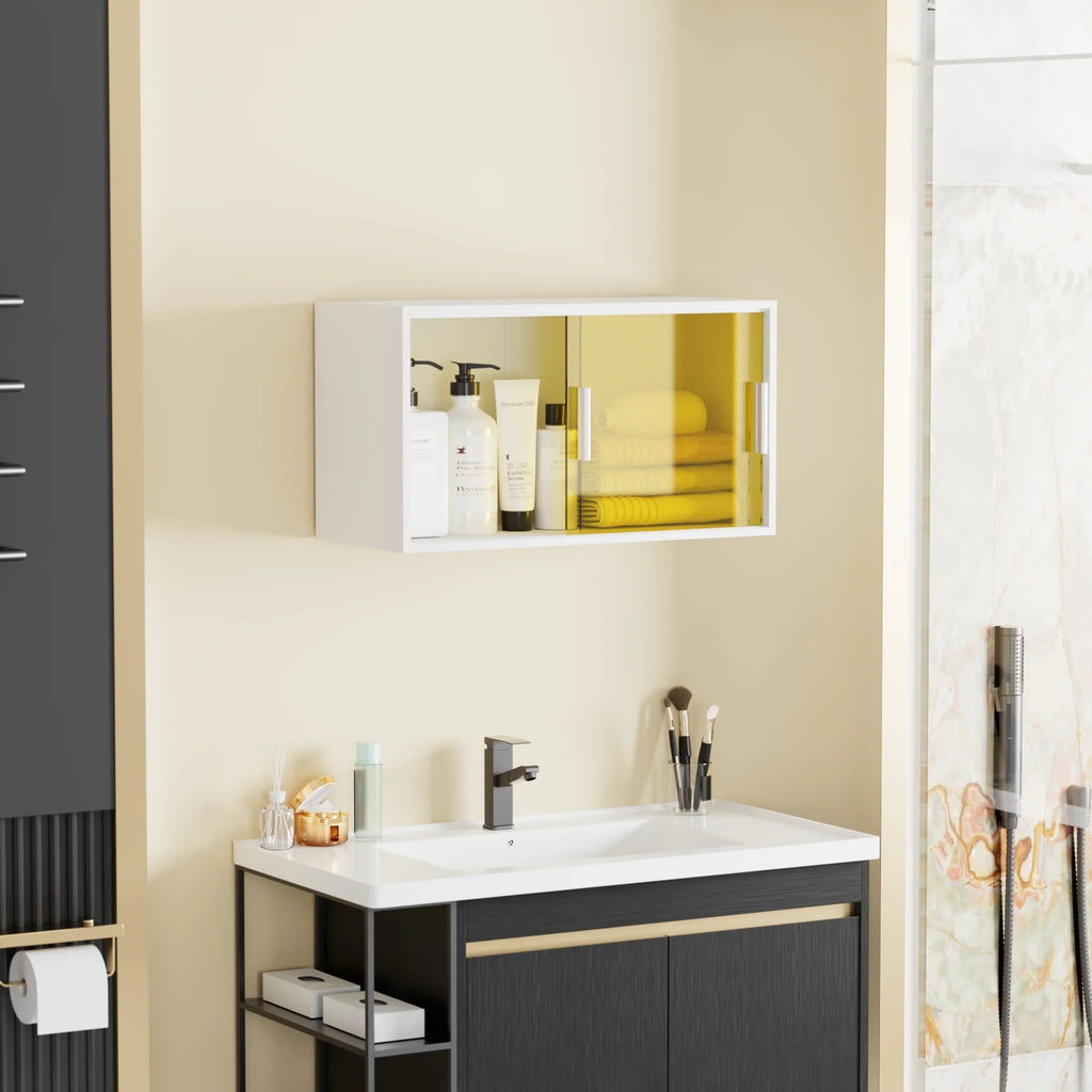 VECELO Bathroom Cabinet Wall Mounted, Multipurpose Storage Cabinet with Acrylic Sliding Doors for Bathroom Kitchen Living Room, White