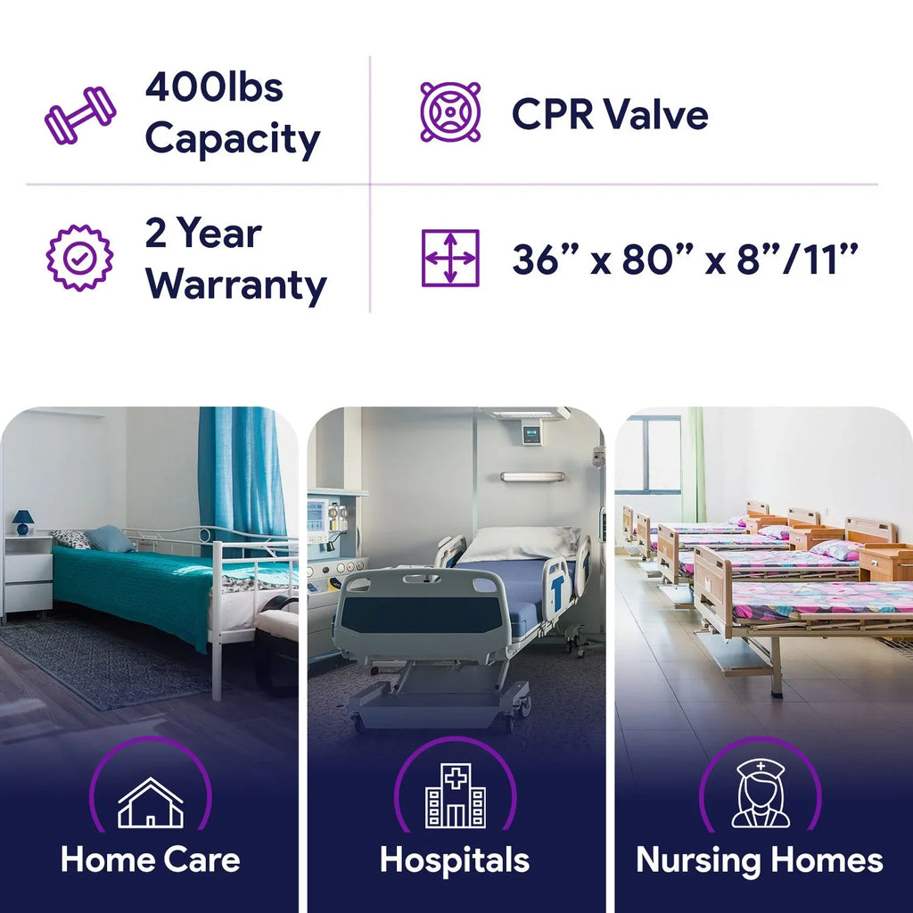 Proheal Low Air Loss Alternating Pressure Air Mattress with Digital Silent Air Pump & Side Perimeter - 36” x 80” x 8/11"