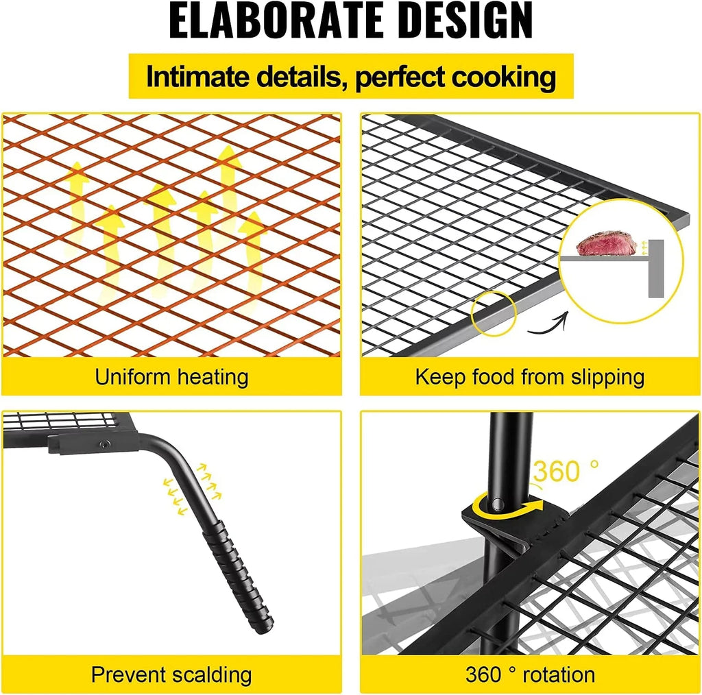 Campfire Grill Grate,Double Layer Fire Pit Grill Grate Over Fire Pit,Three Section Height Adjustable Grill Grate for Outdoor Open Flame Cooking